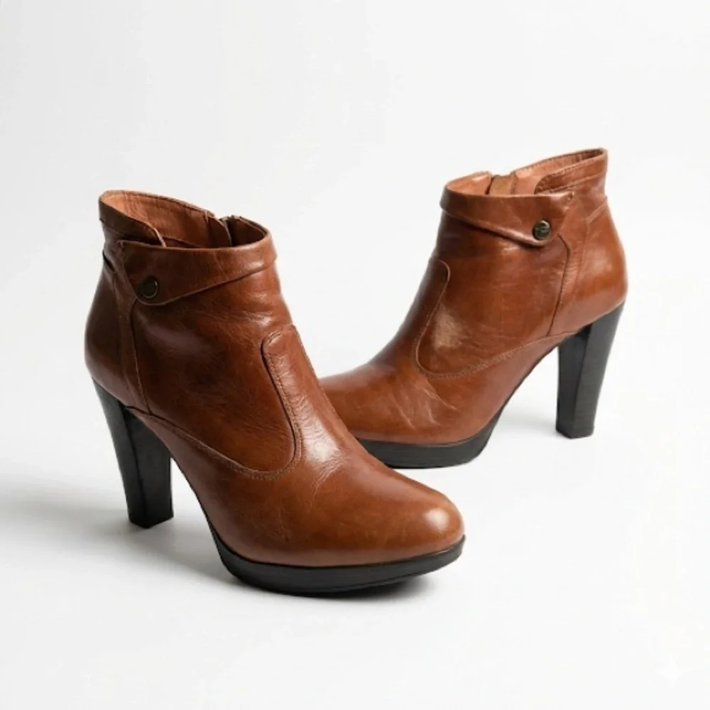 NeroGiardini Womens Leather Ankle Boots Made In Italy Block Heel Brown EU 37
